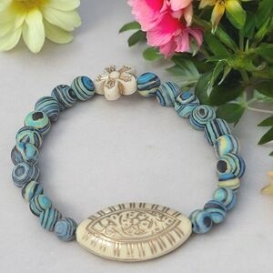 Handcrafted Matte Lake Blue Malachite Bead Bracelet